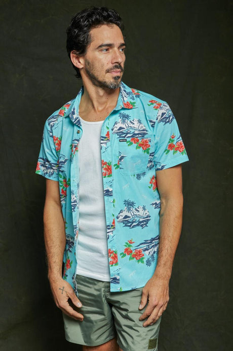 Charter Print S/S Woven - Canal Blue/Paradise