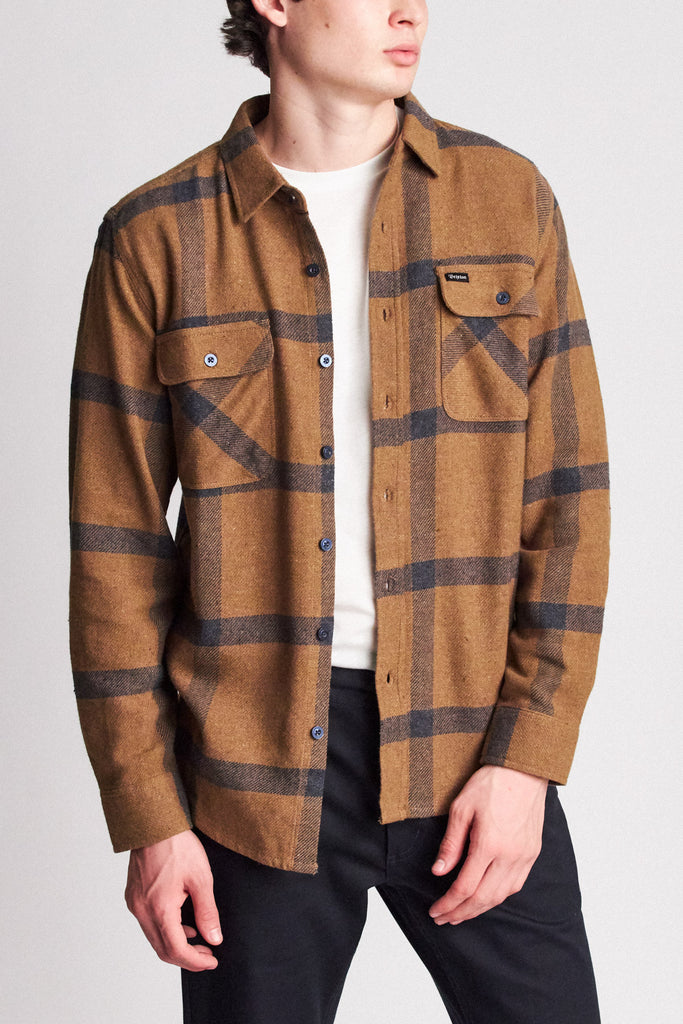 Brixton Bowery L/S Flannel - Gold/Navy