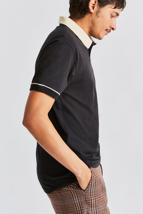 Carlos S/S Polo Knit - Black/Dove