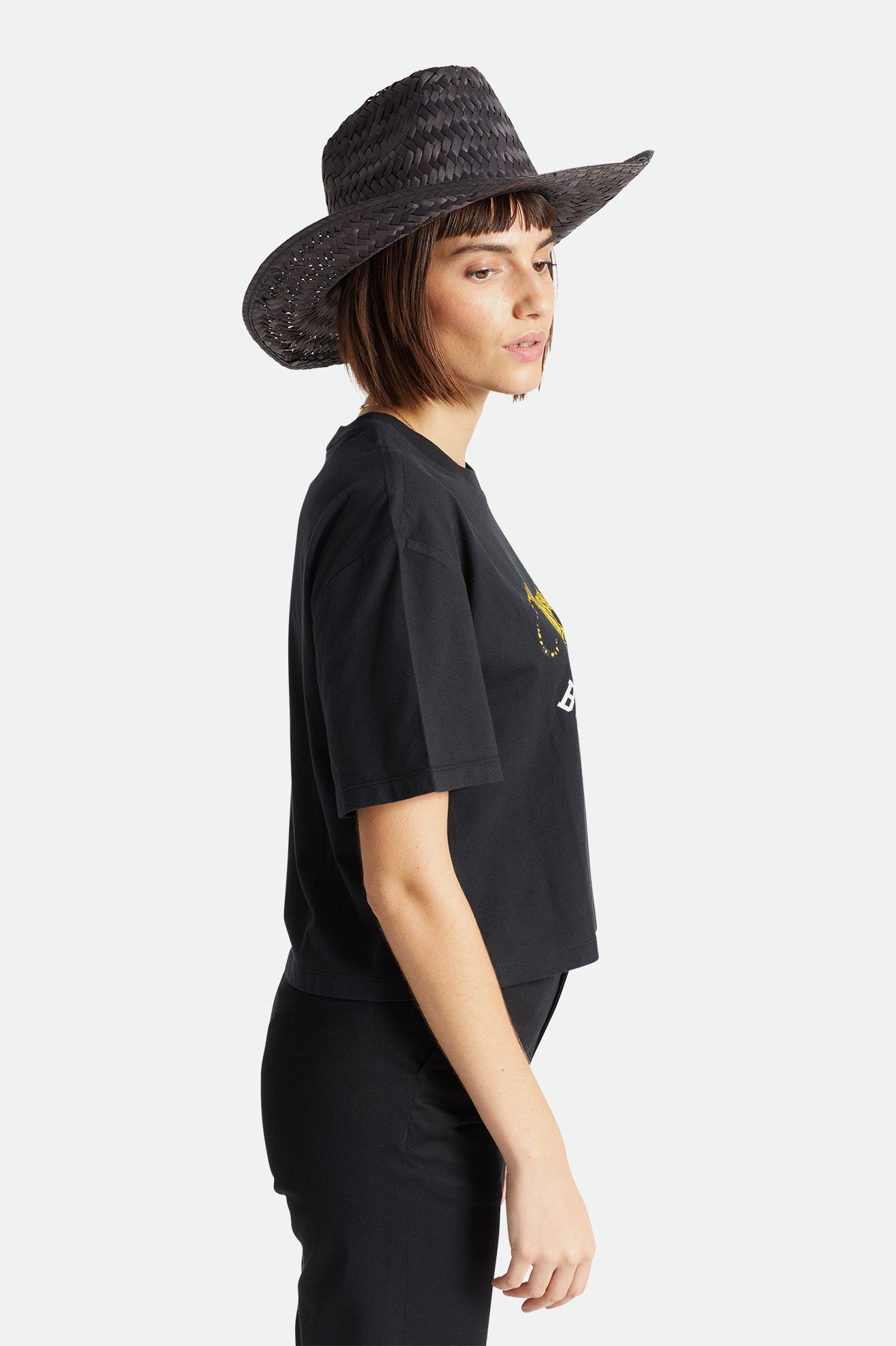 Brixton Unisex Houston Straw Cowboy Hat - Black | Side fit