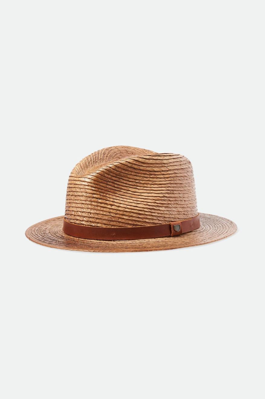 Brixton Unisex Messer Straw Fedora - Toffee | Profile