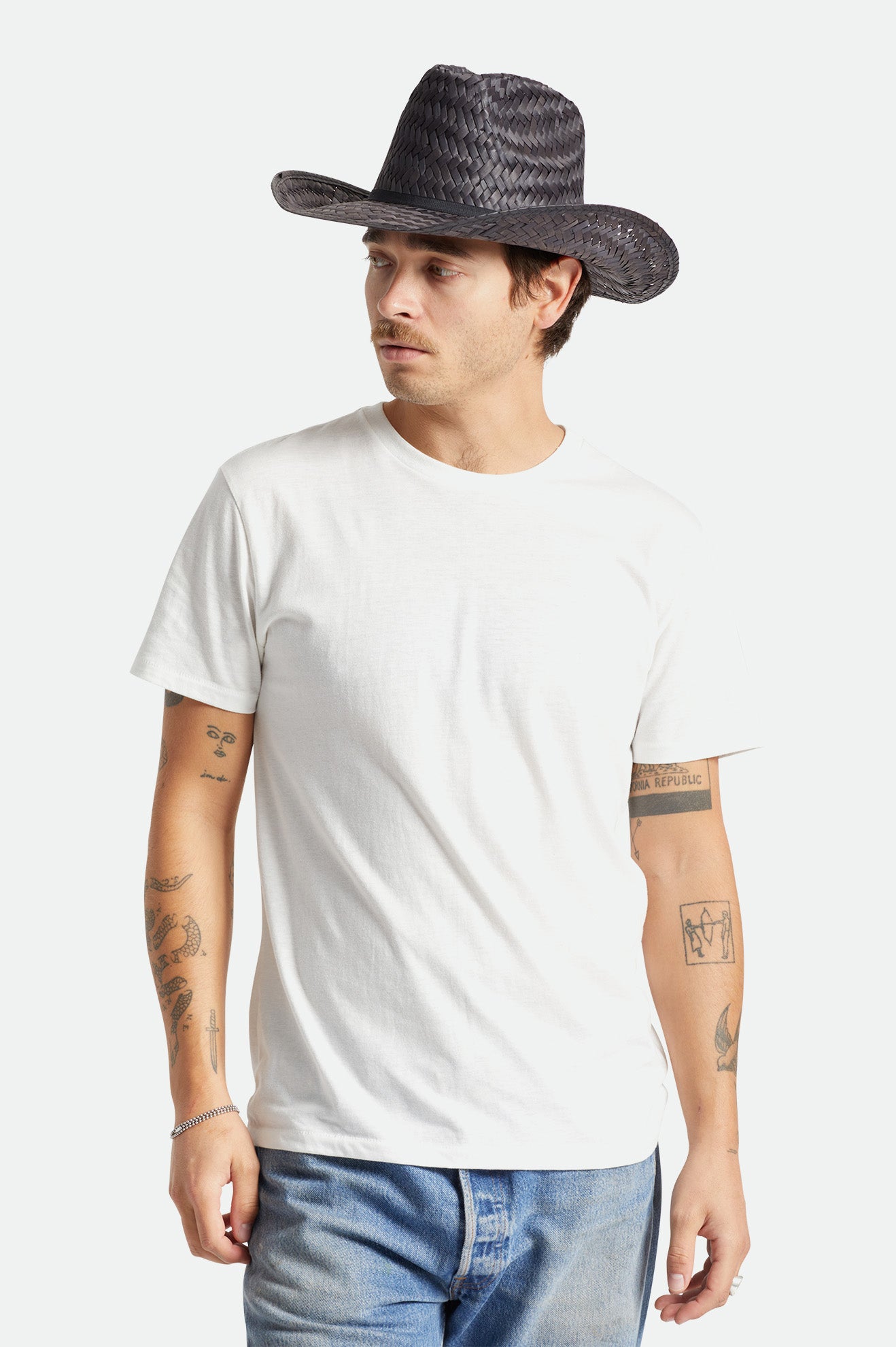 Brixton Unisex Houston Straw Cowboy Hat - Black | Front fit