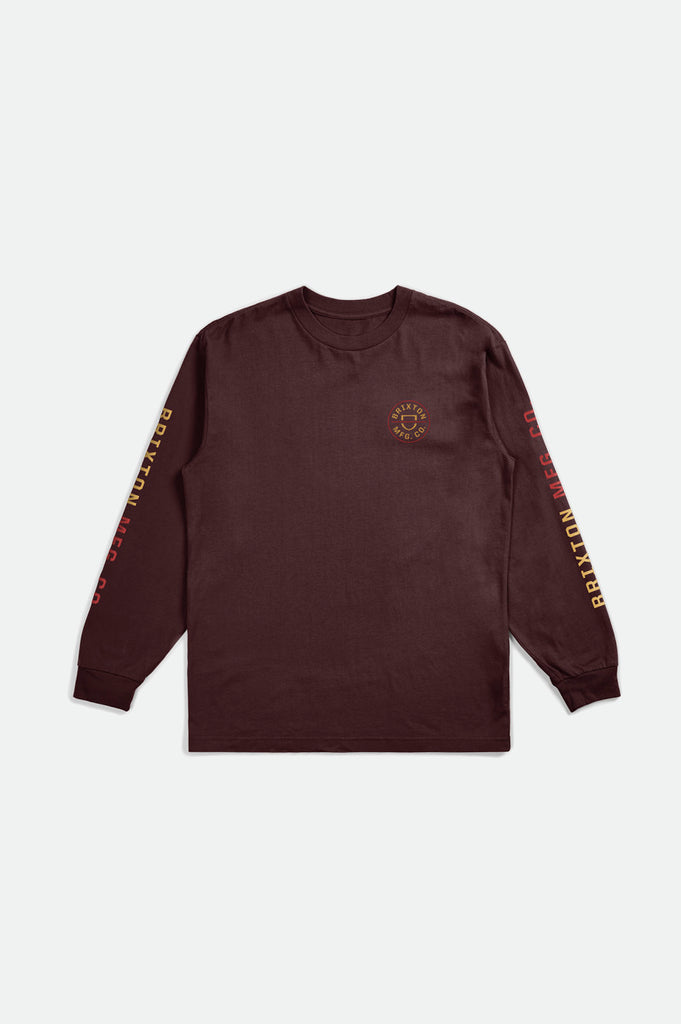 Brixton Crest L/S Standard Tee - Mahogany/Bright Gold/Mars Red