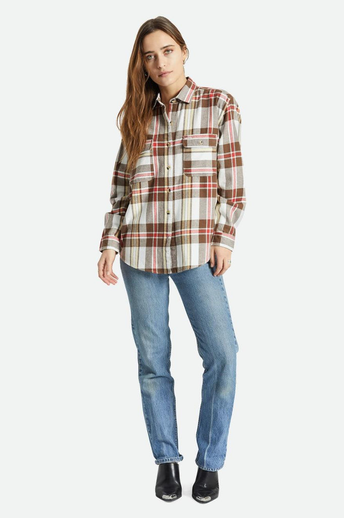 Brixton Bowery Boyfriend Flannel - Off White/Dark Earth