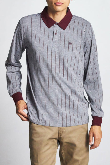 Carlos L/S Polo Knit - Heather Grey/Maroon