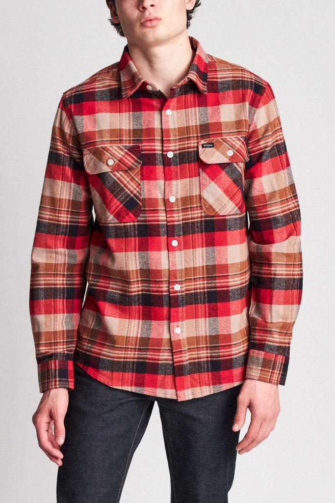 Brixton Bowery L/S Flannel - Red/Copper