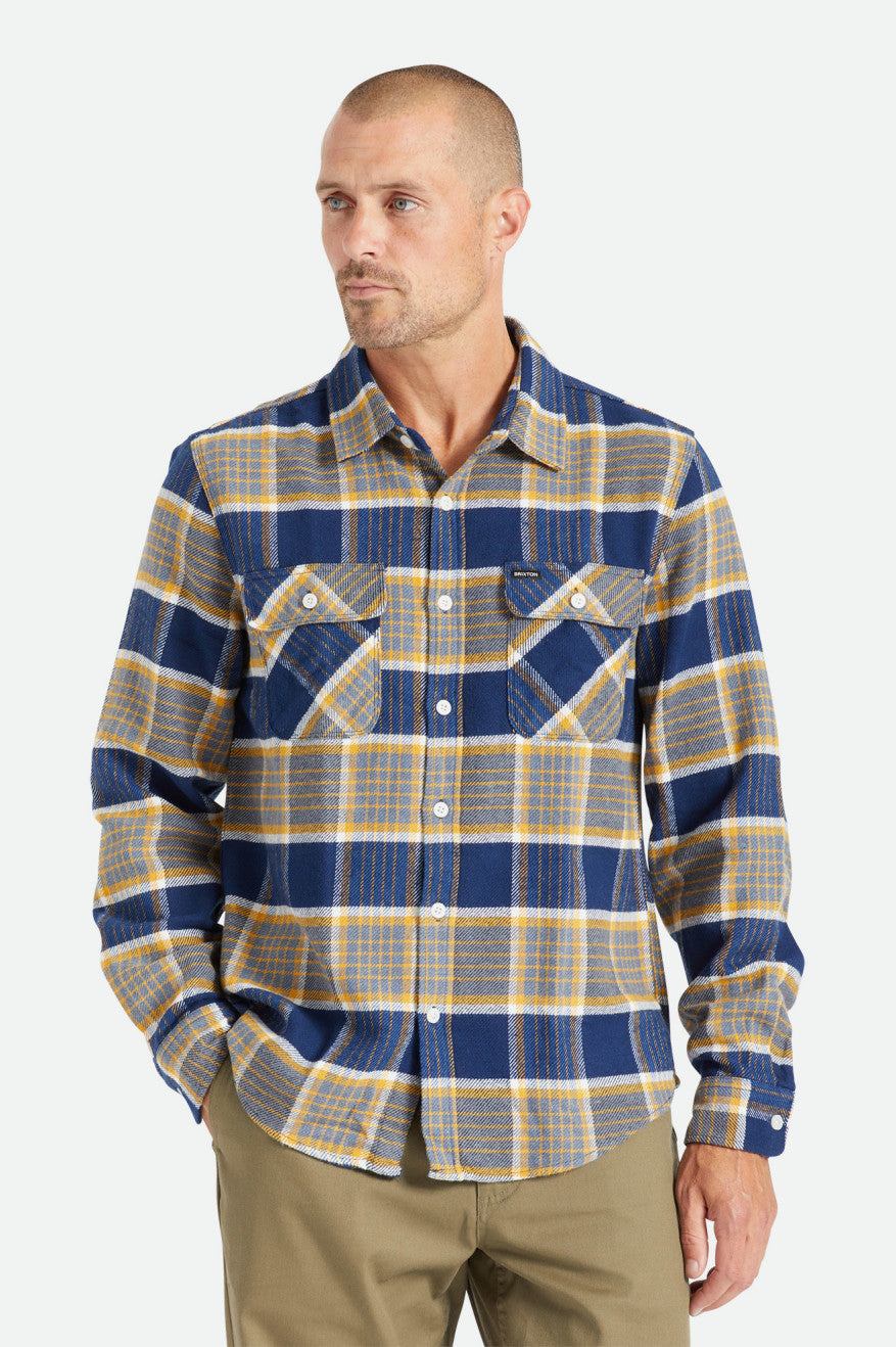 Bowery L/S Flannel - Moonlit Ocean/Bright Gold/Off White