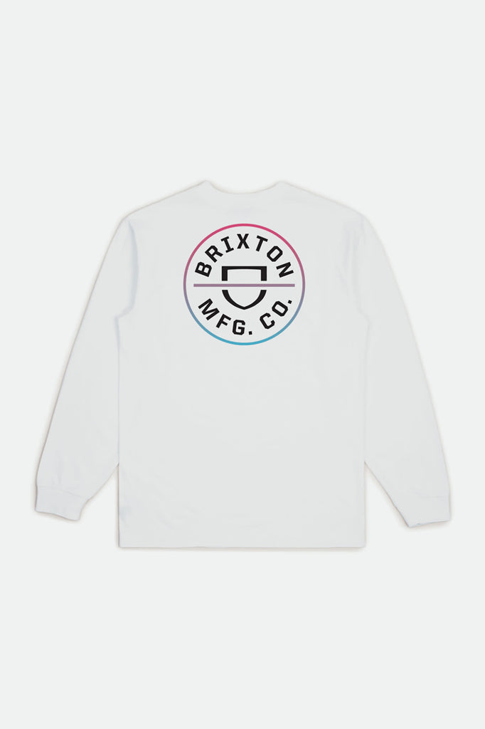 Brixton Crest L/S Standard Tee - White/Light Blue/Pink