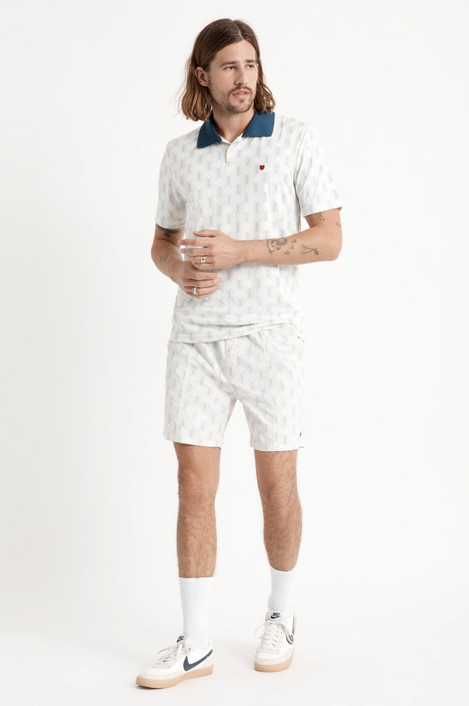 Brixton Proper Utility Mesh S/S Polo - Off White/Washed Navy