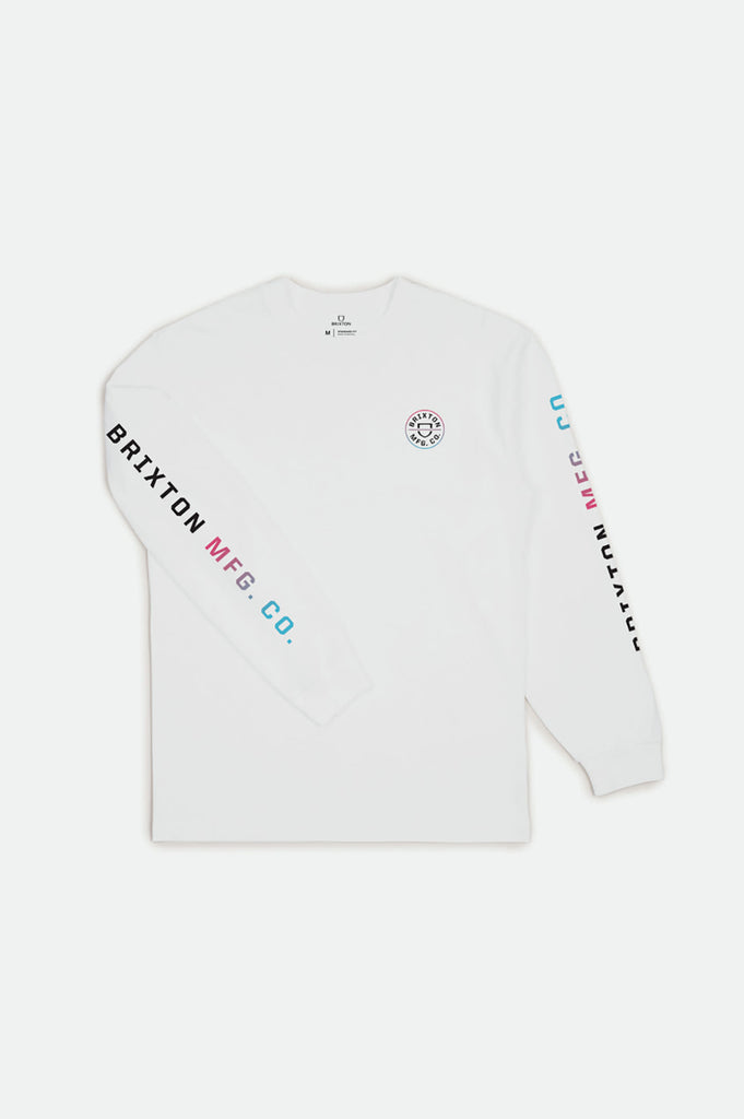 Brixton Crest L/S Standard Tee - White/Light Blue/Pink