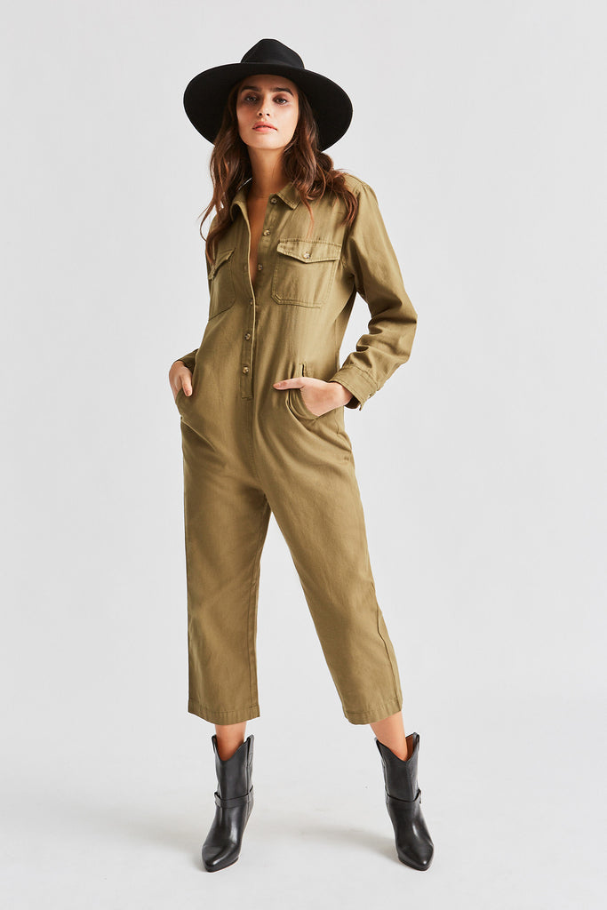 Brixton Melbourne Crop Coverall - Washed Olive