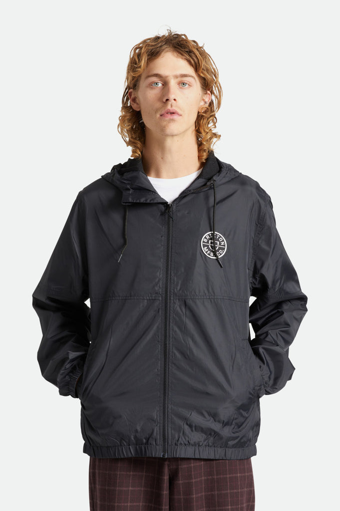 Brixton Claxton Crest Lightweight Zip Hood Jacket - Black/Black