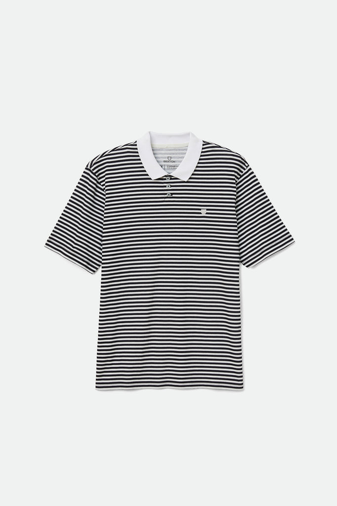 Men's Micro Stripe S/S Polo Knit - Off White/Black - Front Side