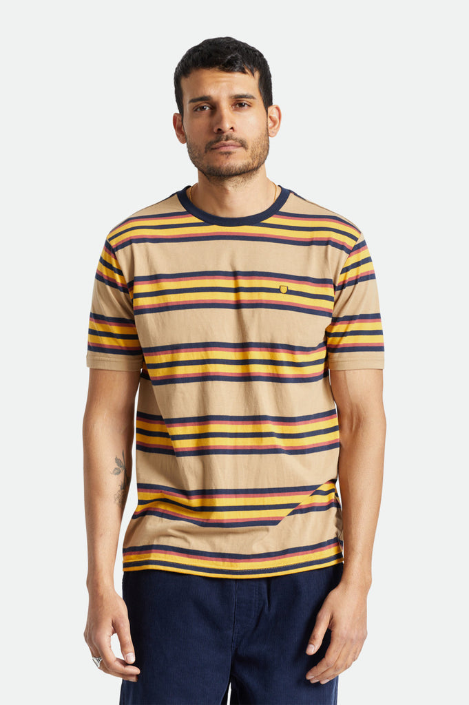 Brixton Hilt Shield S/S Knit - Tan/Golden Glow/Navy