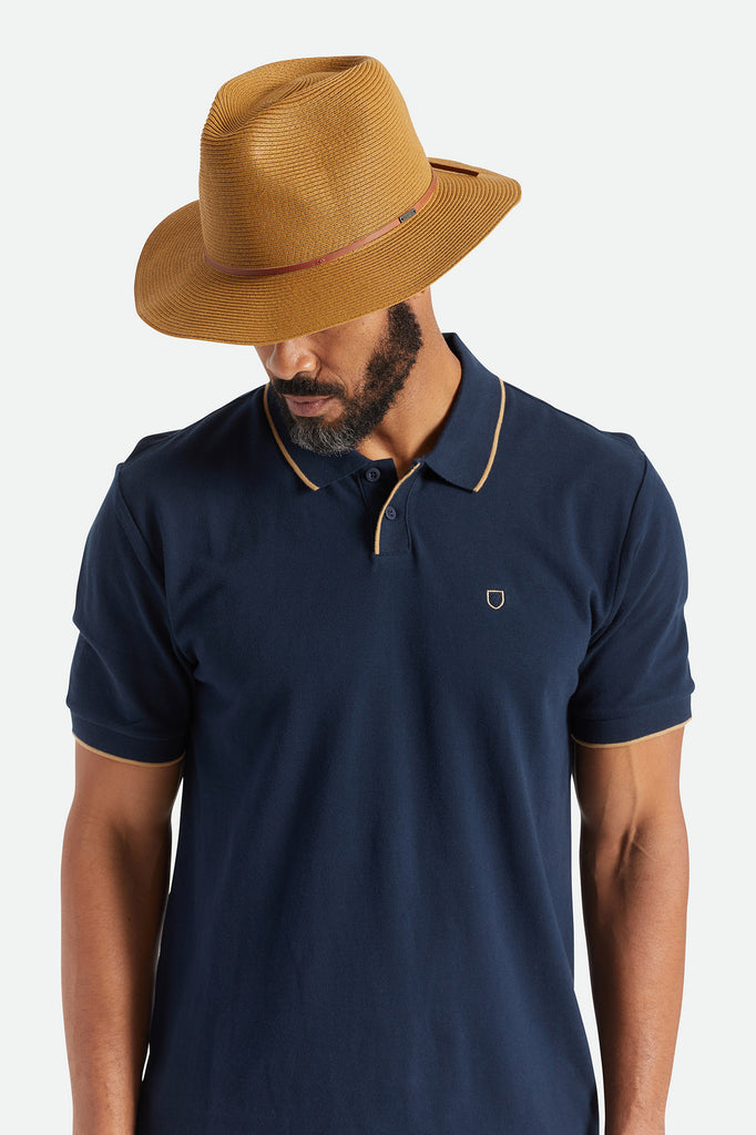 Brixton Wesley Straw Packable Fedora - Copper