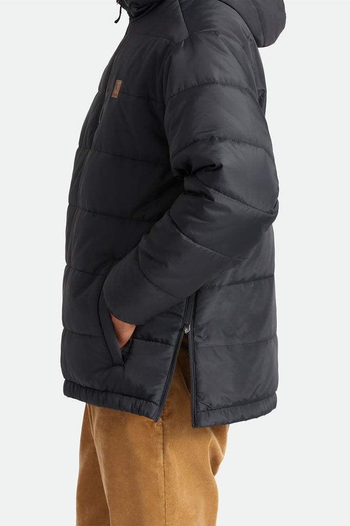 Brixton Cass 1/2 Zip Hooded Puffer Jacket - Black