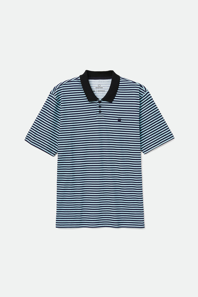 Men's Micro Stripe S/S Polo Knit - Heather Teal/Navy - Front Side