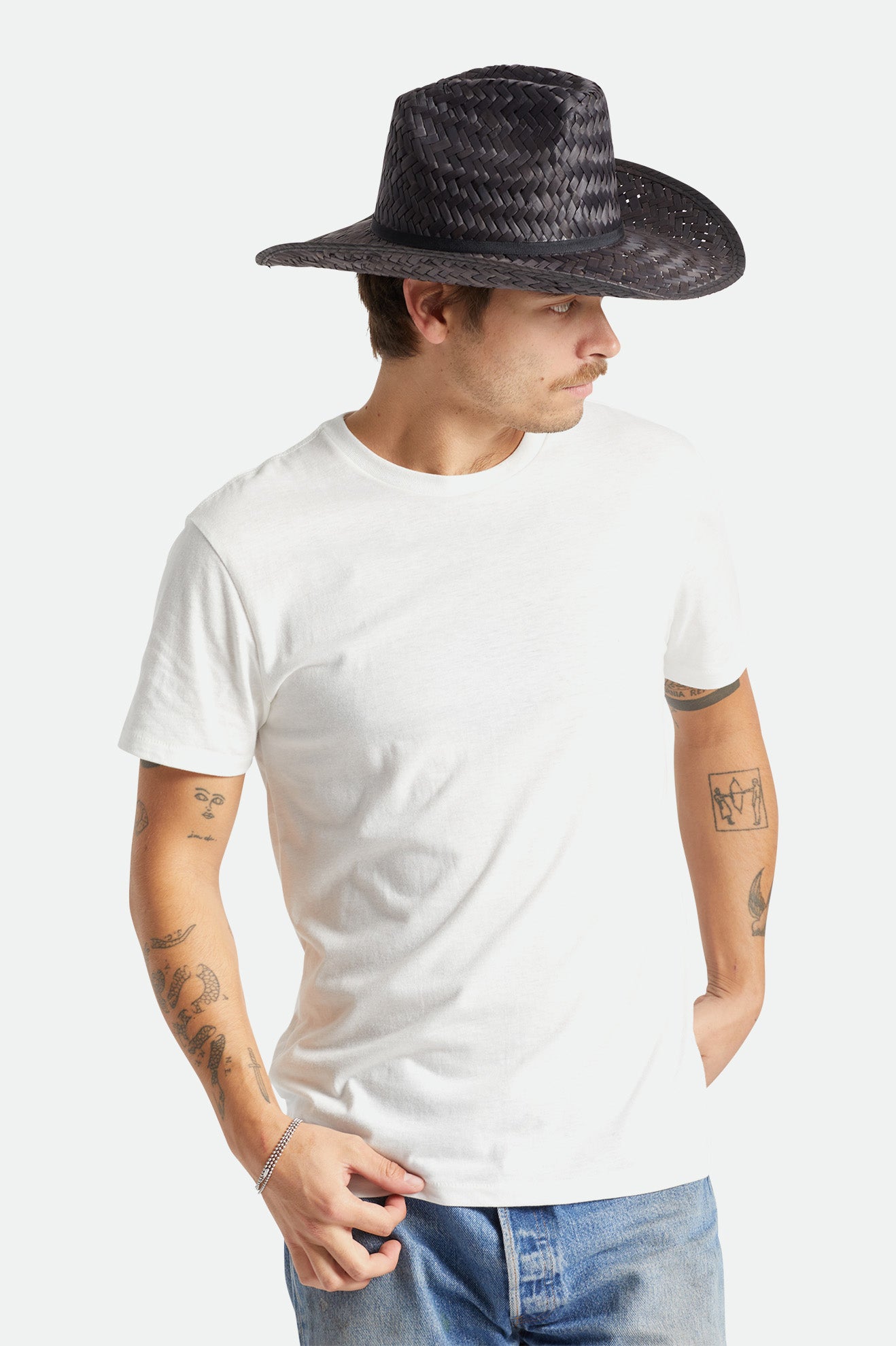 Brixton Unisex Houston Straw Cowboy Hat - Black | Side fit